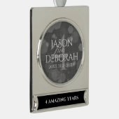 Elegant 4th Linen Wedding Jubileum Celebration Verzilverd Banner Ornament (Rechts)