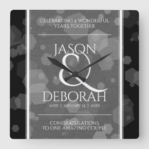 Elegant 4th Linen Wedding Jubileum Celebration Vierkante Klok