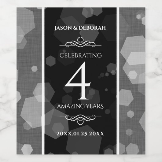 Elegant 4th Linen Wedding Jubileum Celebration Wijn Etiket (Enkel label)
