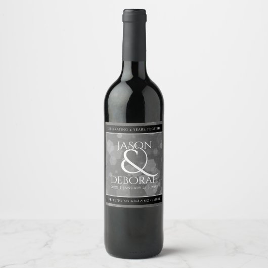 Elegant 4th Linen Wedding Jubileum Celebration Wijn Etiket (Voorkant)