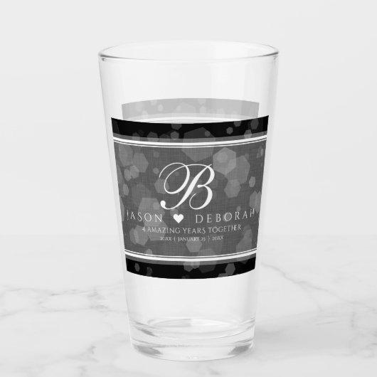 Elegant 4th Linen Wedding Jubileum Glas (Voorkant)