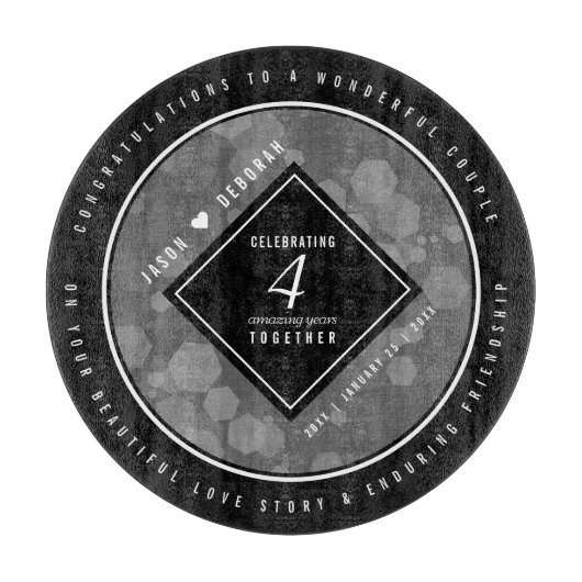 Elegant 4th Linen Wedding Jubileum Snijplank (Voorkant)