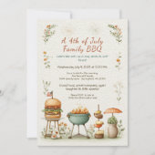 Elegant 4th of July BBQ Invitation – Soft Line Art Kaart (Voorkant)