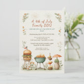 Elegant 4th of July BBQ Invitation – Soft Line Art Kaart (Staand voorkant)