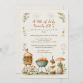 Elegant 4th of July BBQ Invitation – Soft Line Art Kaart (Voorkant / Achterkant)