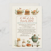 Elegant 4th of July BBQ Invitation – Soft Line Art Kaart (Voorkant / Achterkant)