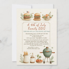 Elegant 4th of July BBQ Invitation – Soft Line Art Kaart
