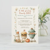 Elegant 4th of July BBQ Invitation – Soft Line Art Kaart (Staand voorkant)