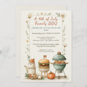 Elegant 4th of July BBQ Invitation – Soft Line Art Kaart (Voorkant / Achterkant)