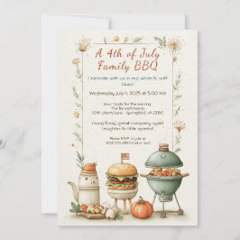 Elegant 4th of July BBQ Invitation – Soft Line Art Kaart