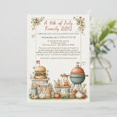 Elegant 4th of July BBQ Invitation – Soft Line Art Kaart (Staand voorkant)