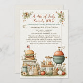 Elegant 4th of July BBQ Invitation – Soft Line Art Kaart (Voorkant / Achterkant)