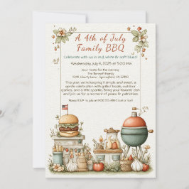 Elegant 4th of July BBQ Invitation – Soft Line Art Kaart