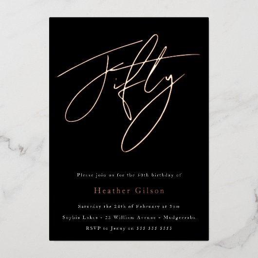 Elegant 50: 50e verjaardag Roos Gold Folie Uitnodiging (Voorkant)