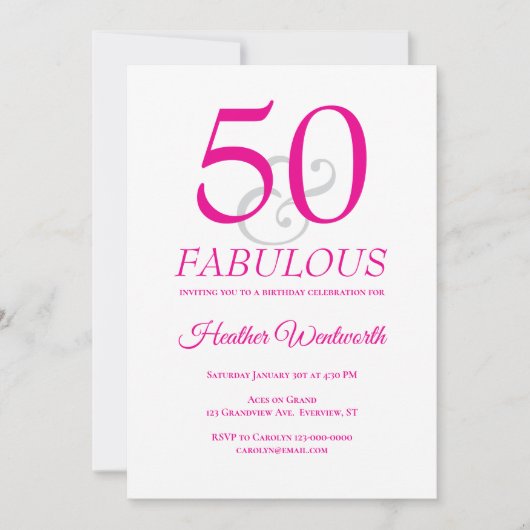 Elegant 50 and Fabulous 50th Birthday Pink Kaart (Voorkant)