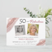 Elegant 50 and Fabulous Rose Gold Photo Birthday Kaart (Staand voorkant)