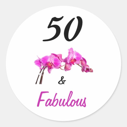 Elegant 50 en fabelroze orchidee foto ronde sticker (Voorkant)
