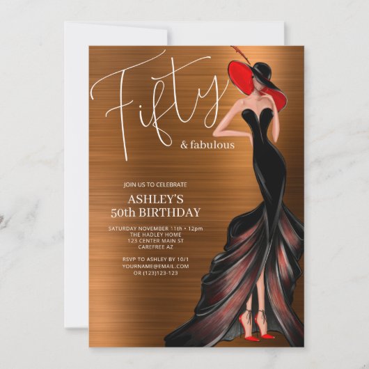 Elegant 50 en Fabulous 50th Birthday Kaart (Voorkant)