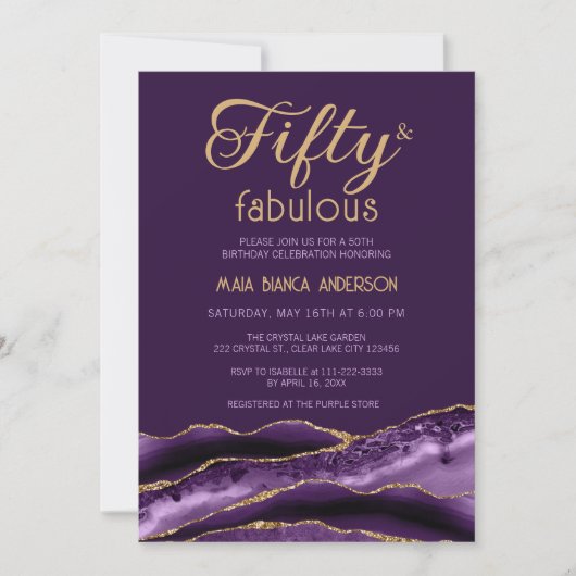 Elegant 50 en Fabulous 50th Birthday Paars Agate Kaart (Voorkant)