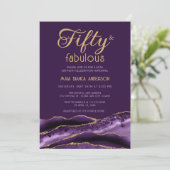 Elegant 50 en Fabulous 50th Birthday Paars Agate Kaart (Staand voorkant)