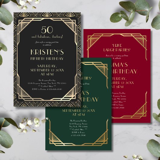 Elegant 50 en Fabulous Black and Gold Birthday Kaart