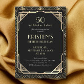 Elegant 50 en Fabulous Black and Gold Birthday Kaart