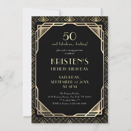 Elegant 50 en Fabulous Black and Gold Birthday Kaart (Voorkant)