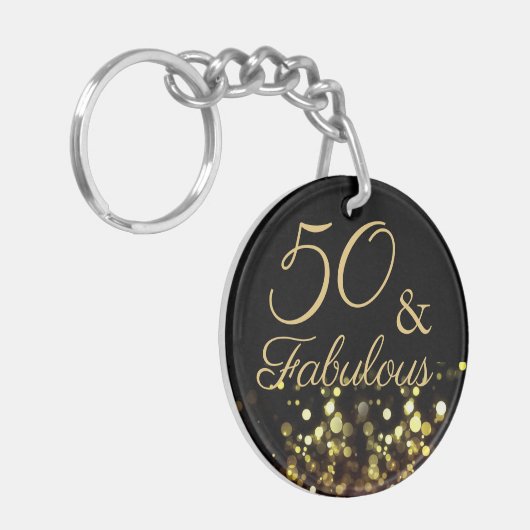 Elegant 50 en Fabulous Black and Gold Glitter Sleutelhanger (Voorkant Links)