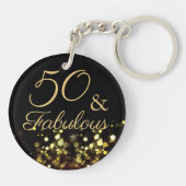 Elegant 50 en Fabulous Black and Gold Glitter Sleutelhanger (Achterkant)