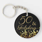 Elegant 50 en Fabulous Black and Gold Glitter Sleutelhanger (Voorkant)