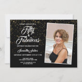 Elegant 50 en Fabulous Black Gold Glitter Photo Kaart (Voorkant)