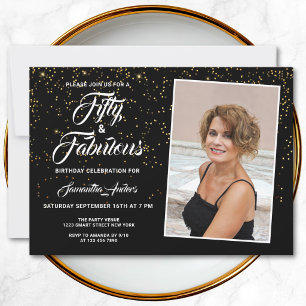 Elegant 50 en Fabulous Black Gold Glitter Photo Kaart