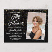 Elegant 50 en Fabulous Black Gold Glitter Photo Uitnodiging Briefkaart (Voorkant)