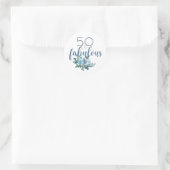 Elegant 50 en Fabulous Blue Floral Waterverf Ronde Sticker (Tas)