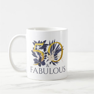 Elegant 50 en Fabulous Blue Gold Birthday Gift Koffiemok