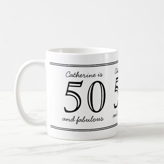 Elegant 50 en Fabulous Custom Name Birthday Koffiemok (Links)