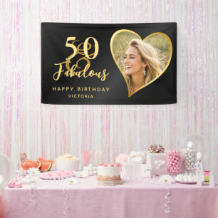 Elegant 50 en Fabulous Custom Photo Black Gold Spandoek