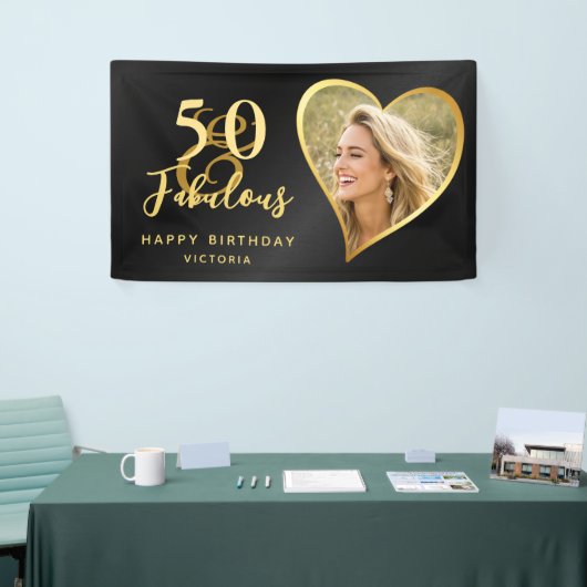Elegant 50 en Fabulous Custom Photo Black Gold Spandoek (Beurs)