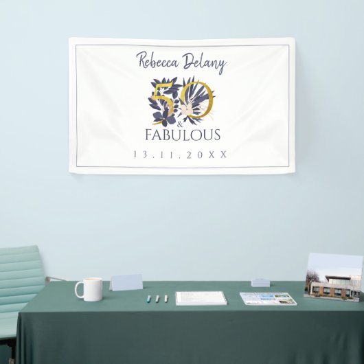 Elegant 50 en Fabulous Floral Gold 50th Birthday Spandoek (Beurs)
