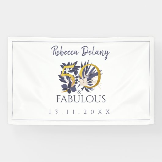 Elegant 50 en Fabulous Floral Gold 50th Birthday Spandoek (Horizontaal)