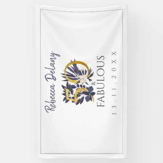 Elegant 50 en Fabulous Floral Gold 50th Birthday Spandoek (Verticaal)