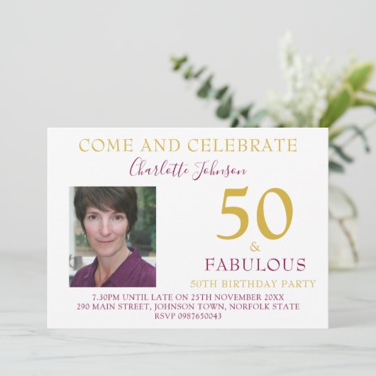 Elegant 50 en Fabulous Foto 50e verjaardag Kaart (Staand voorkant)