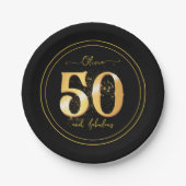 Elegant 50 en Fabulous Glitter Goud Zwart Papieren Bordje (Voorkant)
