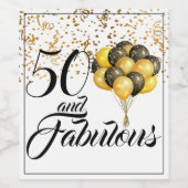 Elegant 50- en Fabulous Gold Confetti Black-tekst Wijn Etiket (Enkel label)