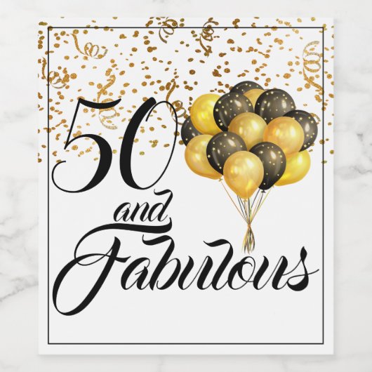 Elegant 50- en Fabulous Gold Confetti Black-tekst Wijn Etiket (Enkel label)