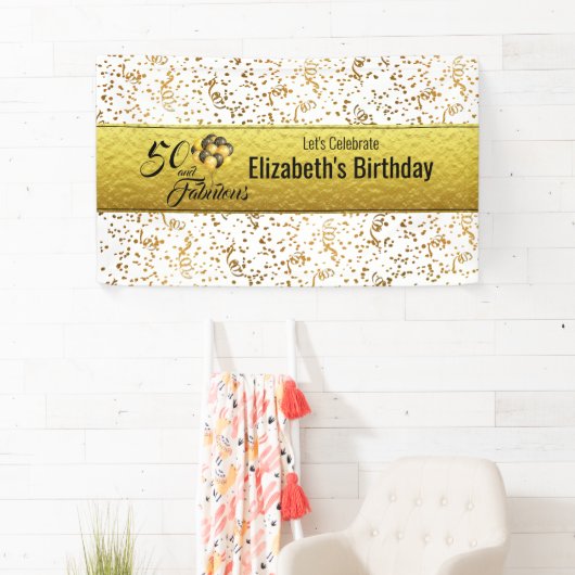 Elegant 50 en Fabulous Gold Foil Confetti Spandoek (Insitu)