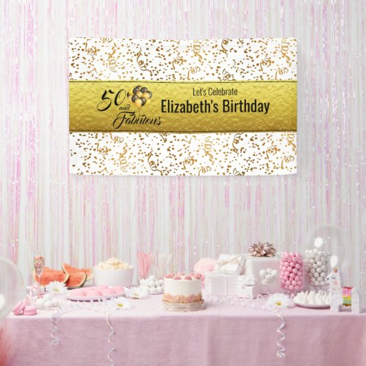 Elegant 50 en Fabulous Gold Foil Confetti Spandoek (Feest)