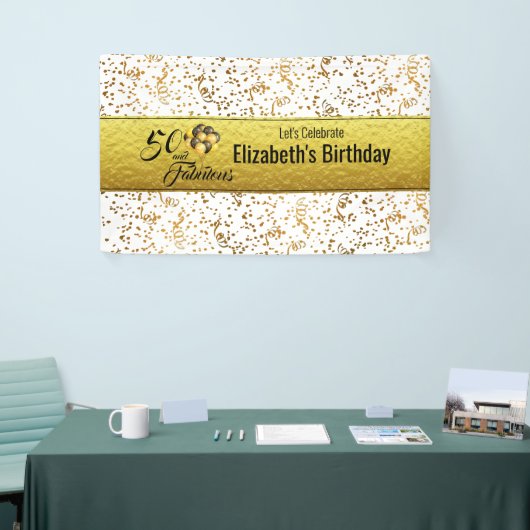 Elegant 50 en Fabulous Gold Foil Confetti Spandoek (Beurs)