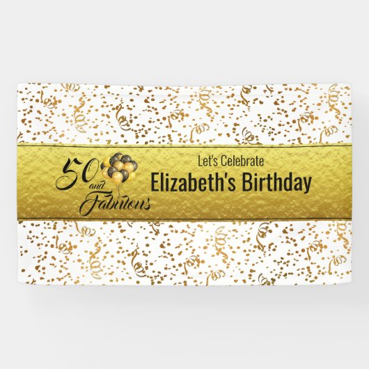 Elegant 50 en Fabulous Gold Foil Confetti Spandoek (Horizontaal)