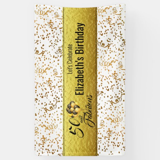 Elegant 50 en Fabulous Gold Foil Confetti Spandoek (Verticaal)
